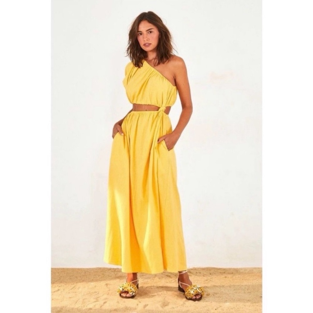 FARM Rio Yellow One-Shoulder Maxi Dress
